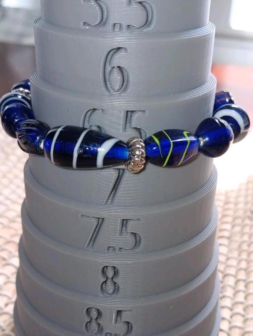 Blue Lampwork Glass Bracelet, Stretch